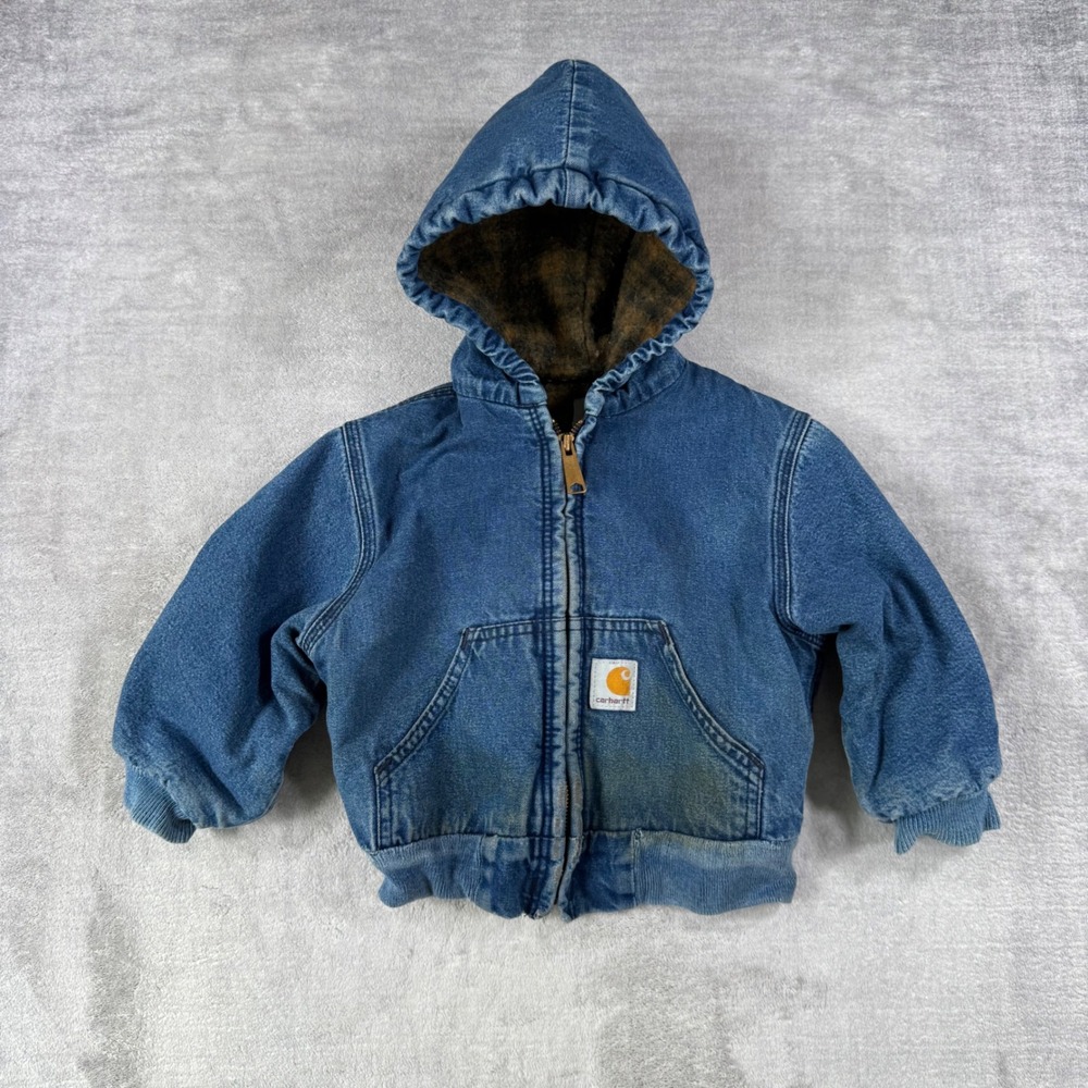Carhartt Denim Jacket Toddler 3T Blue Active Blanket Lined Hooded Work Coat ASAP